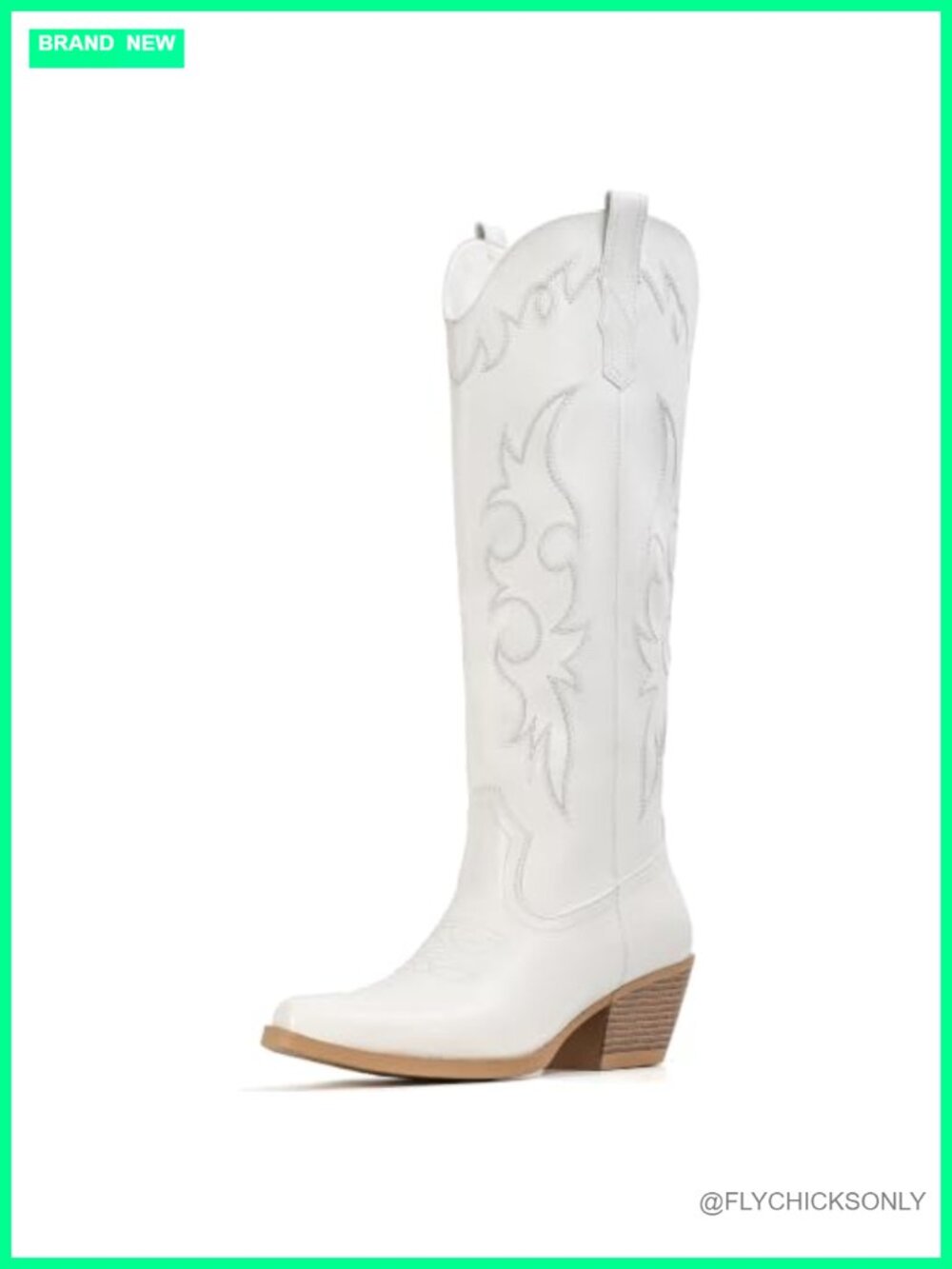 Knee High Wide Calf Cowgirl Boots Faux Leather Pointed Toe Block Heel